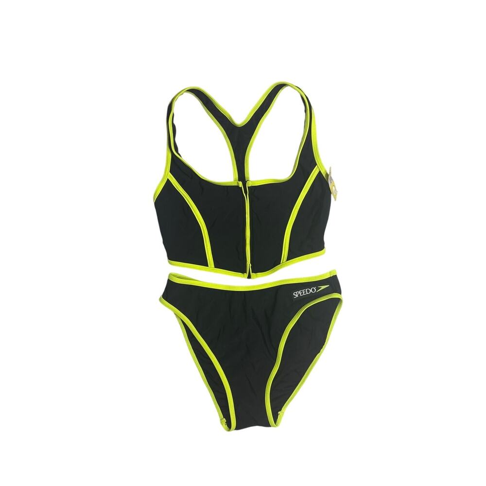 Vintage Speedo 2 Piece Swimsuit USA Neon Zip Racerback NWT Size 12